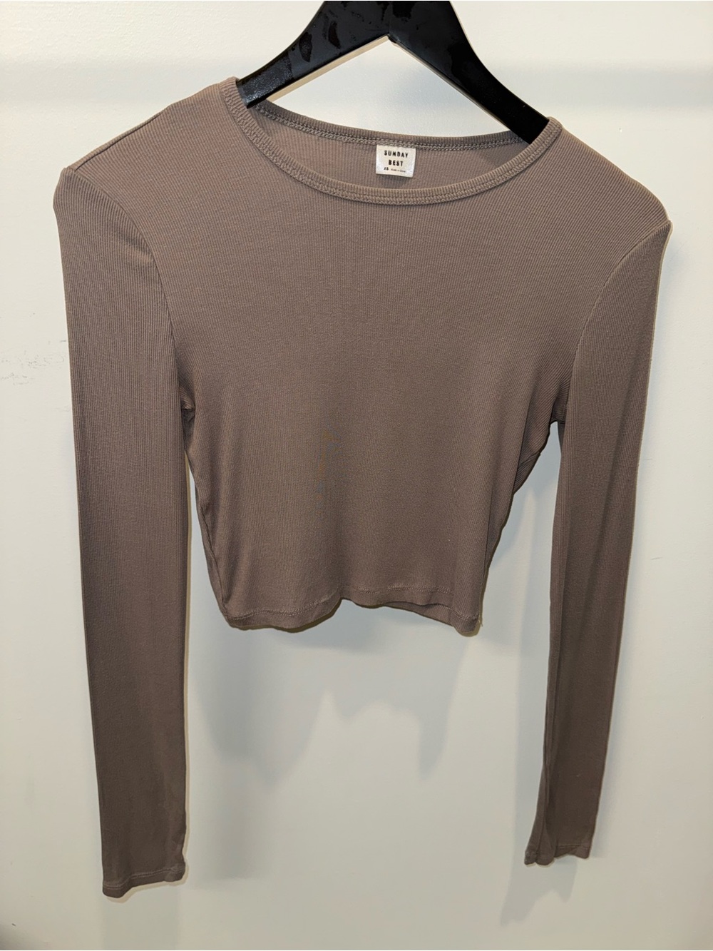 Aritzia Sunday Best Women's Long Sleeve Cropped Top - Taupe